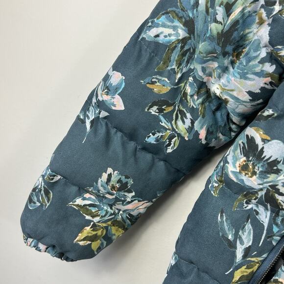 Anthropologie Ett Twa Teal Blue Green Floral Puffer Jacket XS Zip Up - Picture 8 of 14